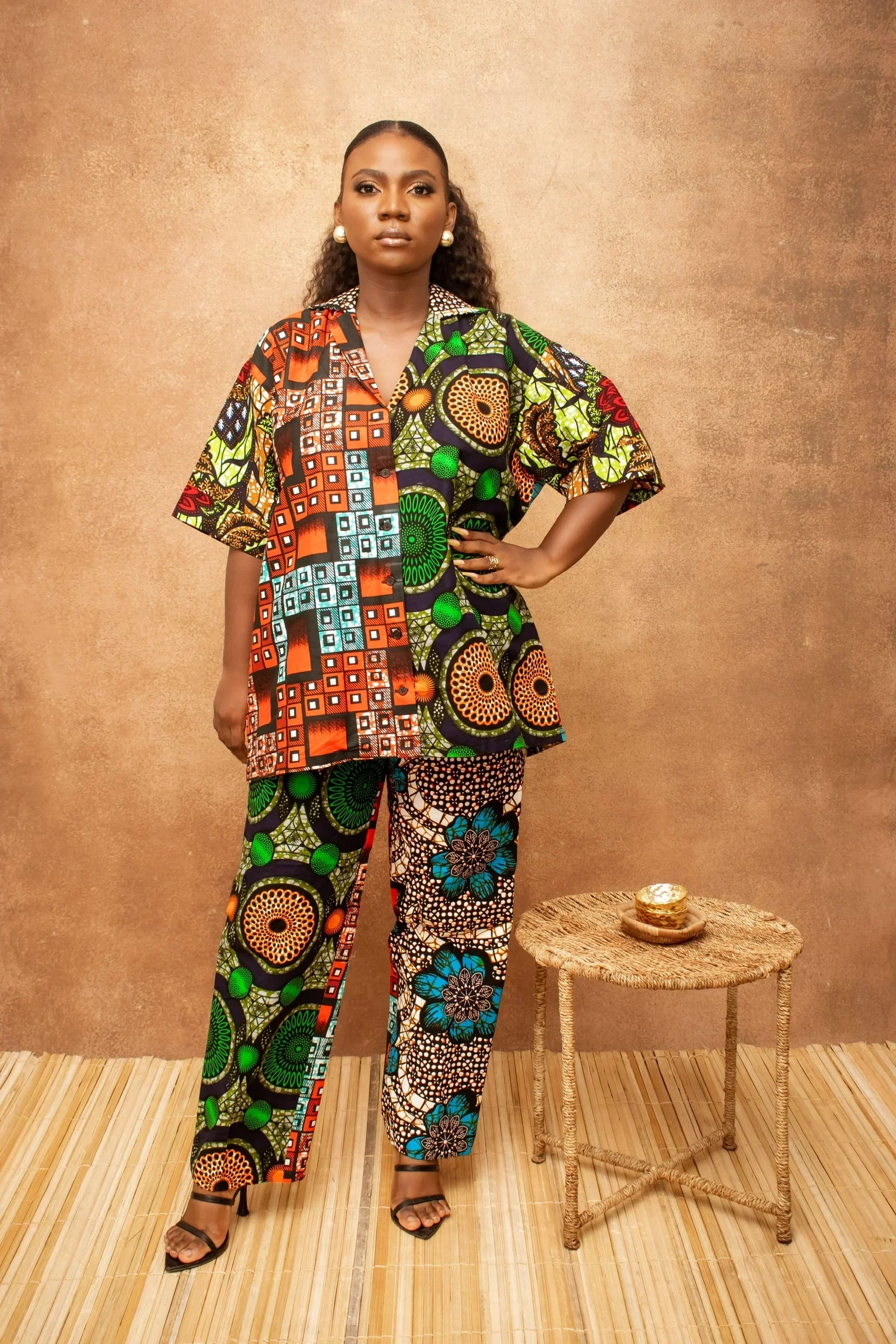 Woman wearing vibrant Ankara  print two piece set